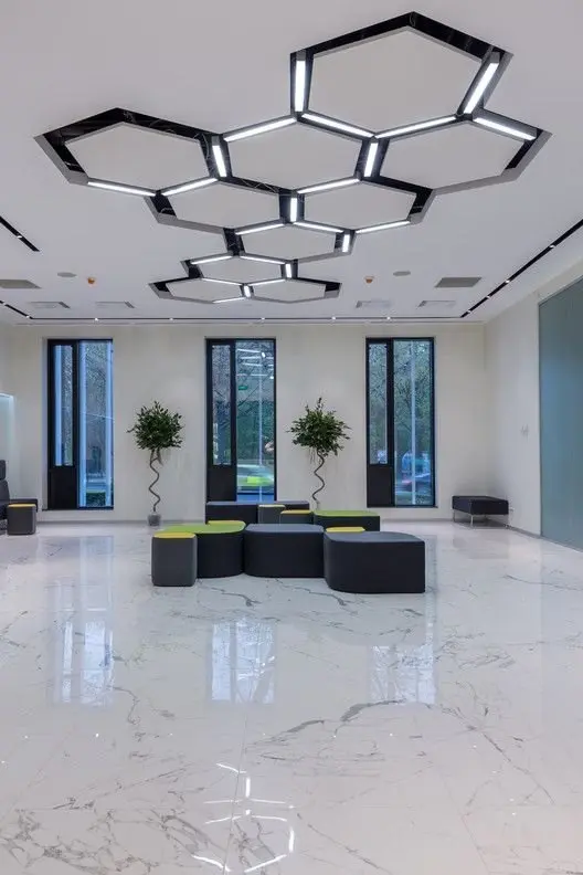 composite board wall and ceiling fit-out in a modern open-plan office